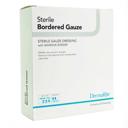 Dermarite Bordered Gauze DermaRite Sterile Gauze Adhesive Dressing, 4 x 5 Inch, 25PK 11450